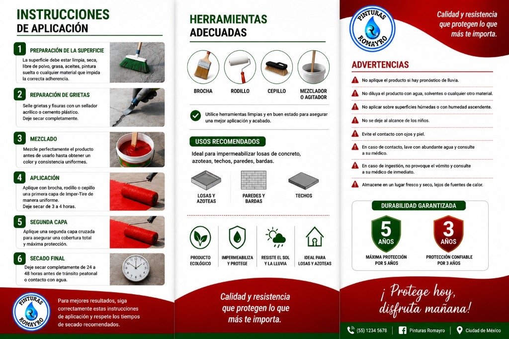 Instrucciones de aplicación IMPER-TIRE® Pinturas Romayro — 6 pasos